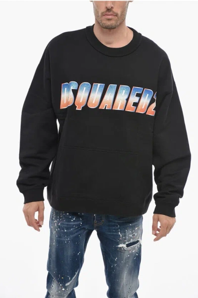 Dsquared2 Glittery Logo Crew Neck Sweatshirt In Black