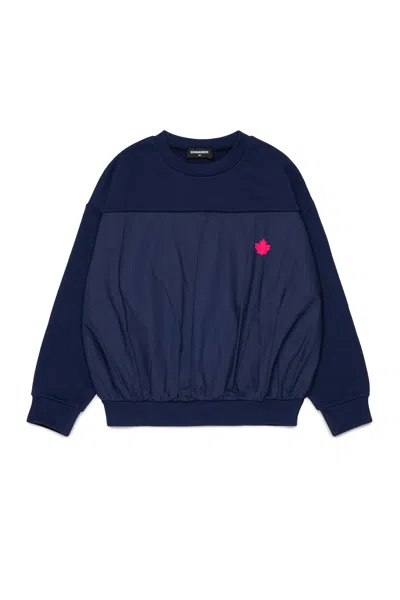 Dsquared2 Kids' Logo-embroidered Panelled Sweater In Blue