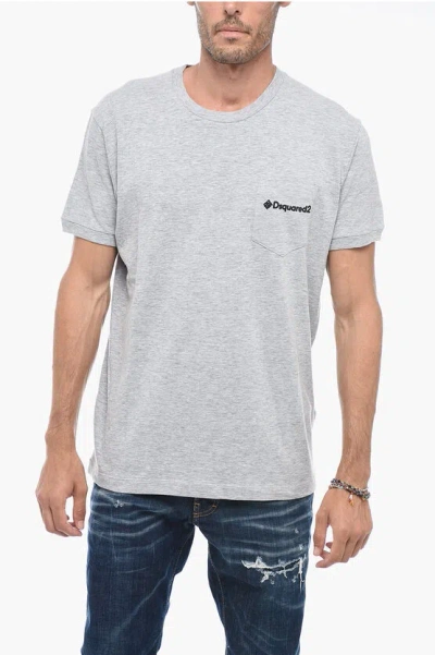 Dsquared2 Crewneck T-shirt With Logoed Chest Pocket In Grey
