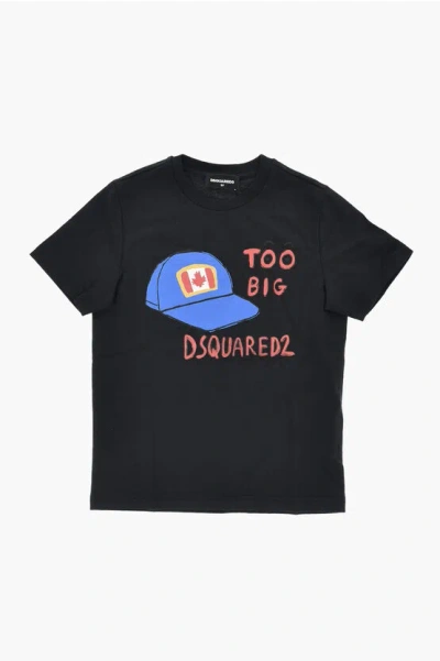 Dsquared2 Crewneck T-shirt Relax In Solid Color With Front Print In Black