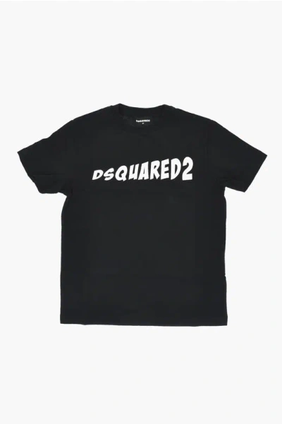 Dsquared2 Crew-neck T-shirt Relax In Solid Color With Printed Logo In Black