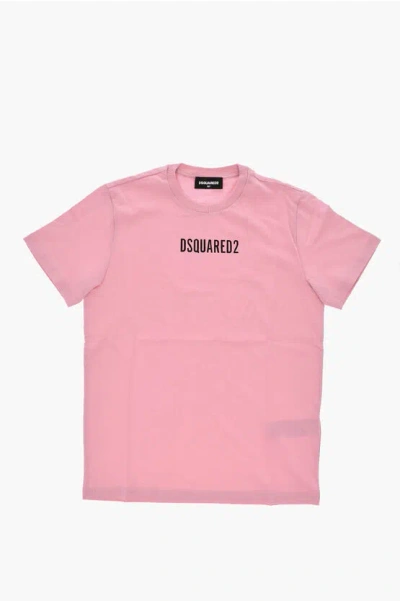 Dsquared2 Crew-neck T-shirt Relax In Solid Color With Printed Logo In Pink