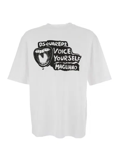 Dsquared2 Crewneck T-shirt With Maxi Front Print And Magliano Collaboration For Men In White