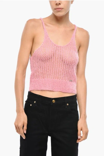 Dsquared2 Crochet Alpaca Crop Top In Pink
