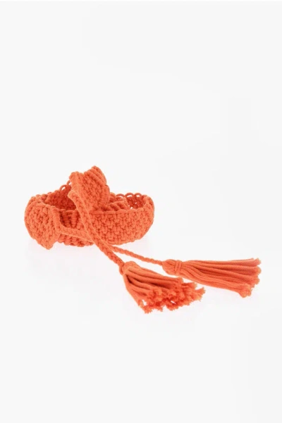 Dsquared2 Crochet Belt With Raffia Logo 40mm In Orange