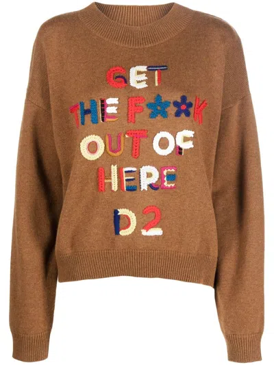 Dsquared2 Crochet-embellished Jumper In Braun