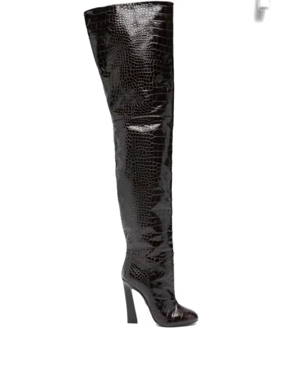 Dsquared2 Crocodile-effect Heeled Boots In Brown