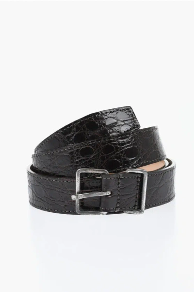 Dsquared2 Crocodile Effect Leather Belt 30mm In Black