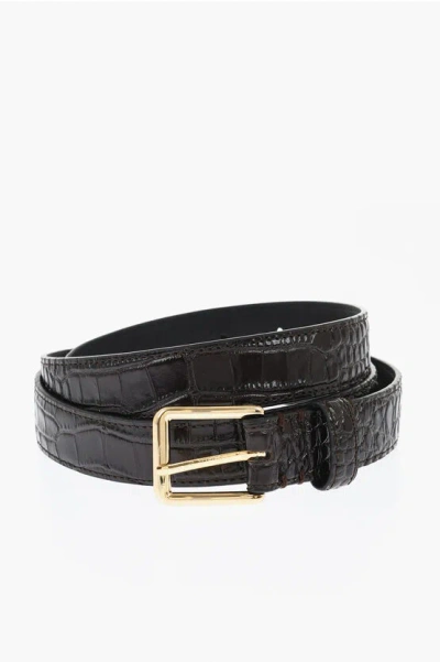 Dsquared2 Crocodile Effect Leather Belt With Golden Buckle 25mm