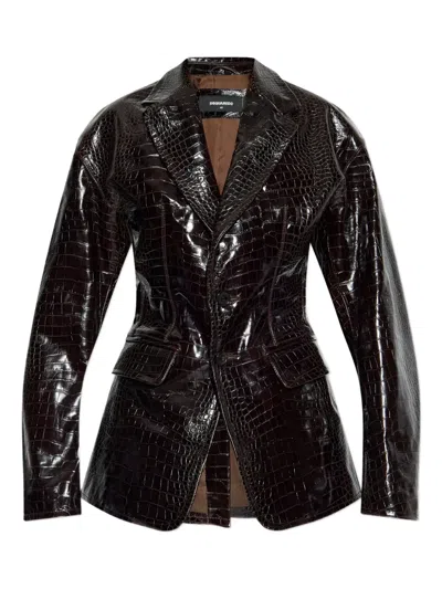 Dsquared2 Crocodile-embossed Blazer In Brown