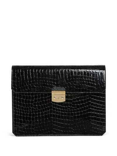 Dsquared2 Crocodile-embossed Leather Clutch Bag In Black