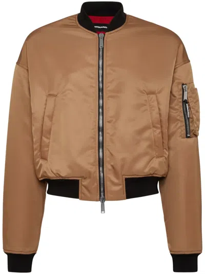 Dsquared2 Cropped Bomber Jacket In Brown