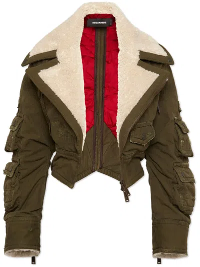 Dsquared2 Cropped Cargo Jacket In Green