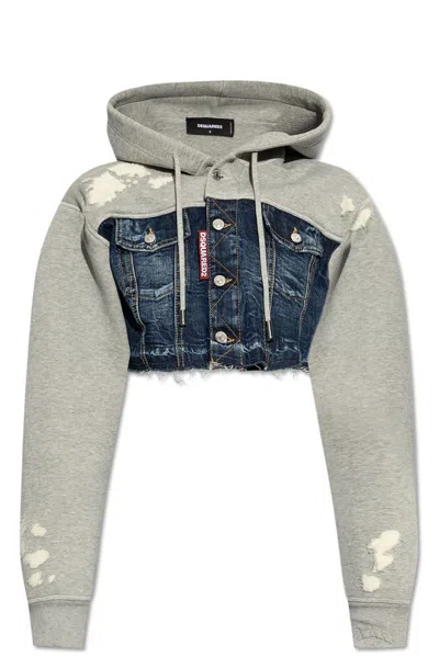 Dsquared2 Jacket With Combined Materials In Blue