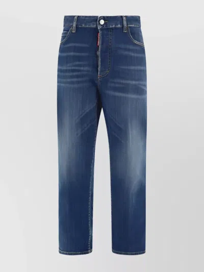 Dsquared2 Cropped Cotton Jeans Contrast Stitching In Blue