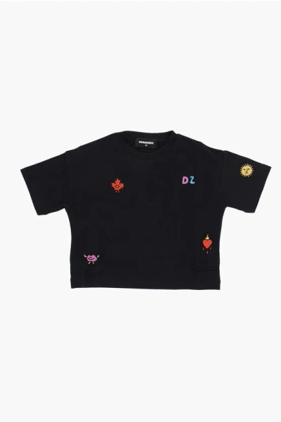 Dsquared2 Cropped Crew-neck T-shirt With Embroidery In Black