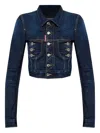 Dsquared2 Blue Denim Crop Jacket With Zip And Buttons In Blue