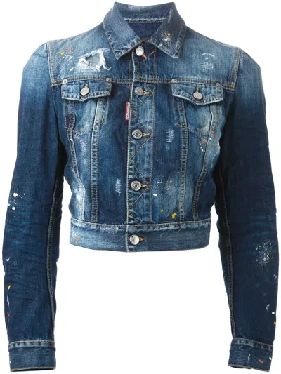 Dsquared2 Cropped Denim Jacket In Blue