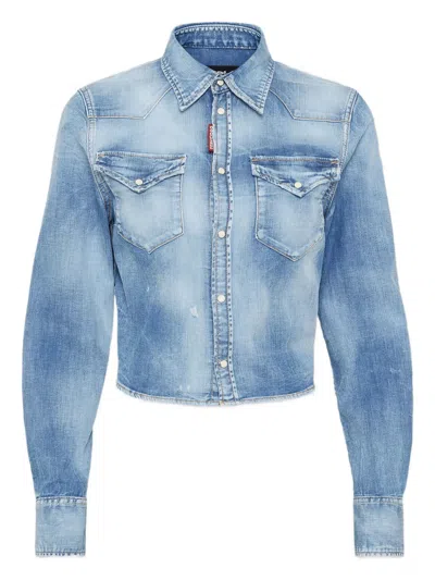 Dsquared2 Cropped Denim Shirt In Blue