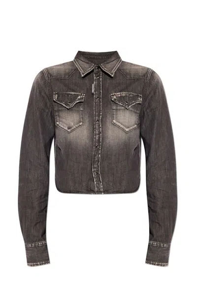 Dsquared2 Cropped Denim Shirt In Grey