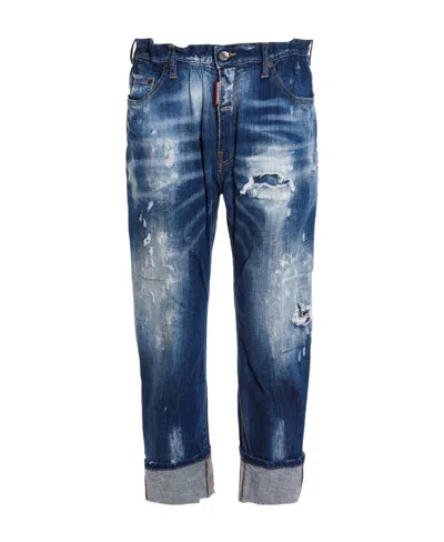 Dsquared2 Cropped Distressed-effect Jeans In Blue