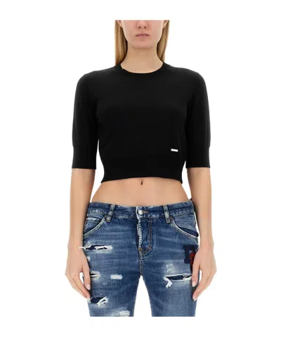 Dsquared2 Cropped Fine-knit Top In Black