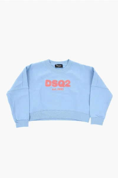 Dsquared2 Cropped Fit Crew-neck Sweatshirt With Printed Logo In Blue