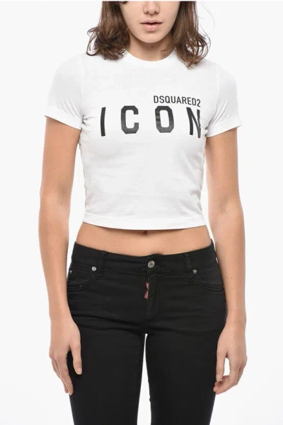 Dsquared2 Cropped Fit Icon Cotton T-shirt In White