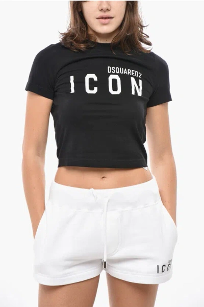 Dsquared2 Cropped Fit Icon Cotton T-shirt In Black