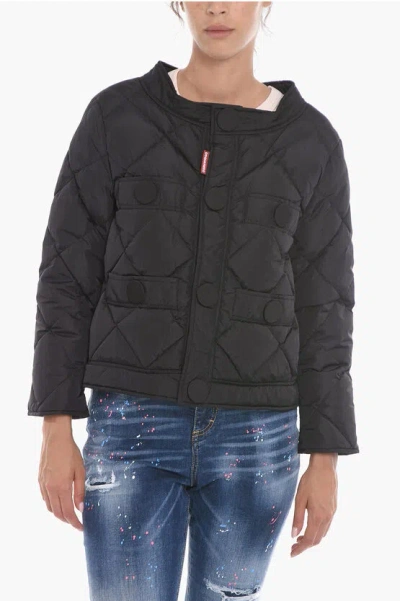 Dsquared2 Cropped Fit Quilted Down Jacket With Maxi Buttons In Black