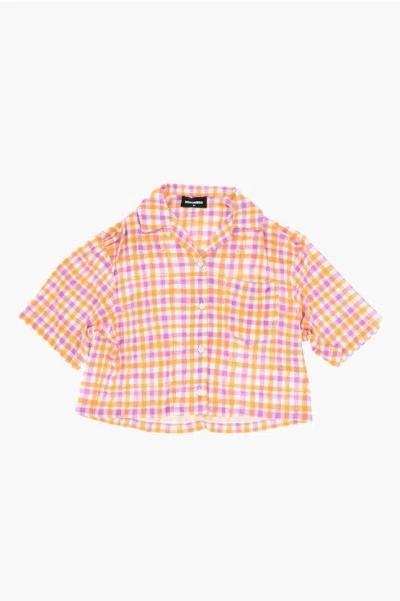Dsquared2 Cropped Fit Shirt With Multicolor Checkered Print