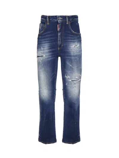 Dsquared2 Cropped Flared Jeans In Navy Blue
