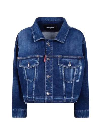 Dsquared2 Cropped Jeans Jacket In Blue