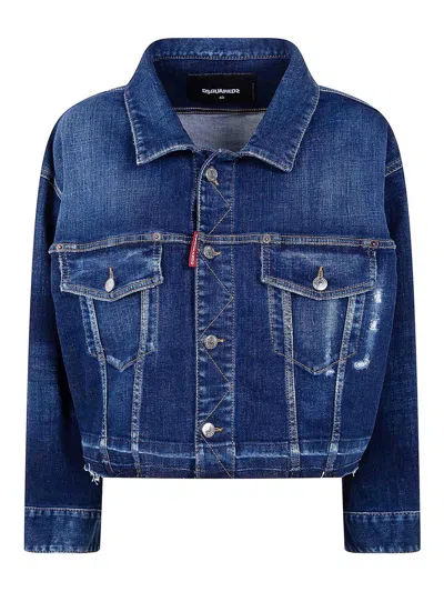Dsquared2 Cropped Jeans Jacket In Blue