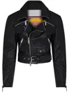 Dsquared2 Cropped Leather Biker Jacket In Black