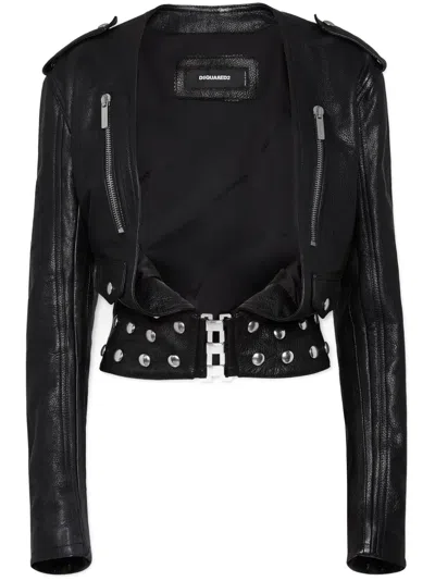 Dsquared2 Cropped-jacke Aus Leder In Schwarz