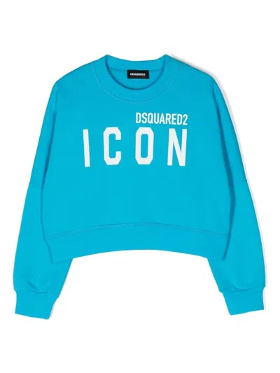 Dsquared2 Kids' Cropped Logo-print Sweatshirt In 蓝色