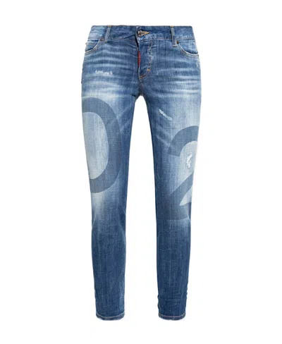 Dsquared2 Cropped Logo-wash Jeans In Blue
