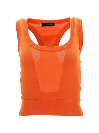 Pre-owned Dsquared2 Cropped Racerback Tank Top In Orange
