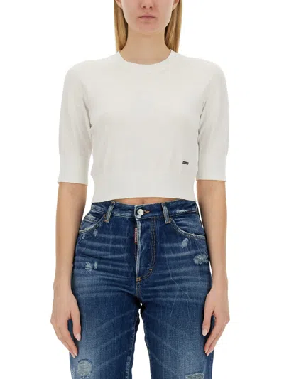Dsquared2 Cropped Fine-knit Top In White