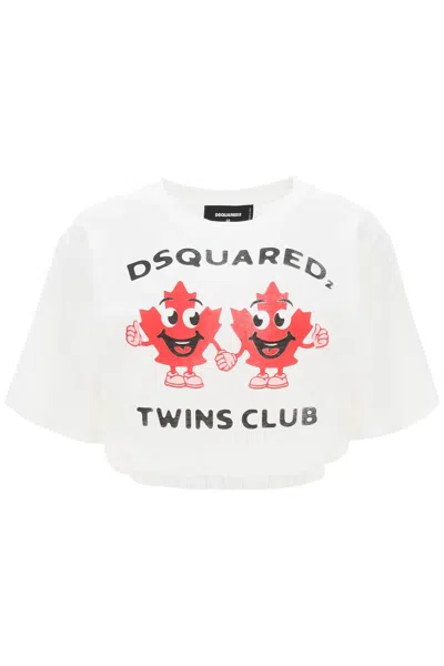 DSQUARED2 DSQUARED2 CROPPED T-SHIRT WITH TWINS CLUB PRINT