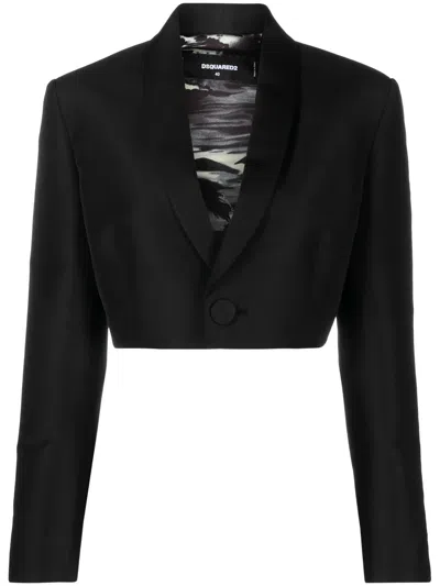 Dsquared2 Tailored Cropped Blazer Shawl Lapel In Black