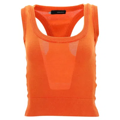 Dsquared2 Cropped Tank Top In Orange Cotton