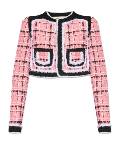 Dsquared2 Bouclé Collarless Cropped Jacket In Pink