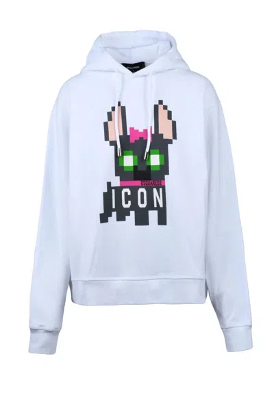 Dsquared2 Cropped White Hoodie In Multi