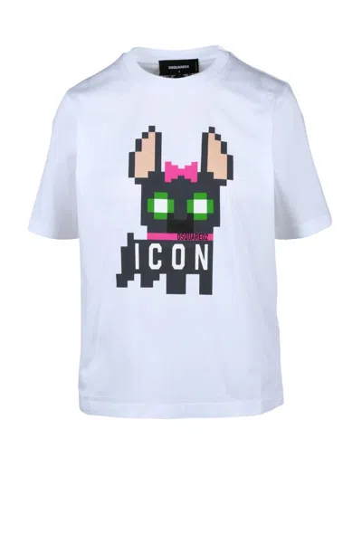 Dsquared2 Cropped White T-shirt In Purple