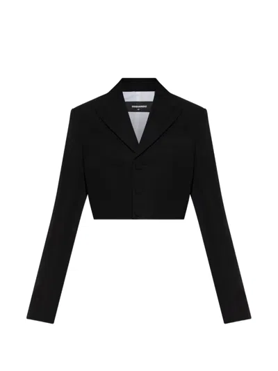 Dsquared2 Cropped Wool Jacket In Black