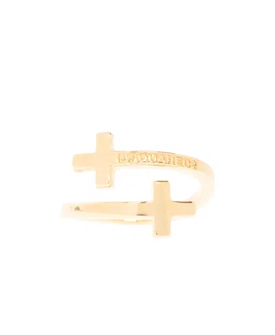 Dsquared2 Cross-design Brass Ring In Yellow