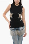Dsquared2 Crystal And Mesh Inserted Star Tank Top