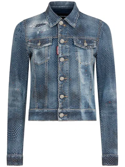 Dsquared2 Crystal-embellished Denim Jacket In Blue